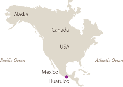Huatulco Map of North America, Canada, United States and Mexico, Atlantic and PAcific Oceans.